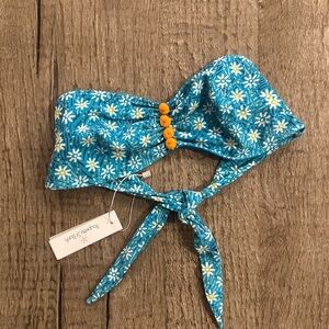 Poupette St. Barth Bandeau Bikini Top in Blue Daisy.